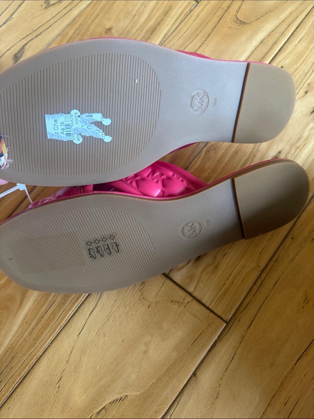 Michael Kors Bright Pink Quilted MK Logo Slide Sandals - Picture 3 of 4